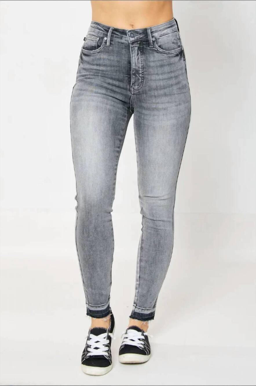 NEW JUDY BLUE addison tummy control release hem skinny jeans in grey